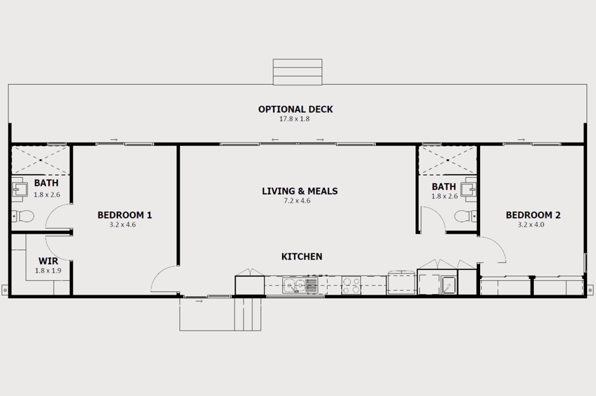 Queenscliff 2-Bedroom Prefab Modular Home Design Floorplan