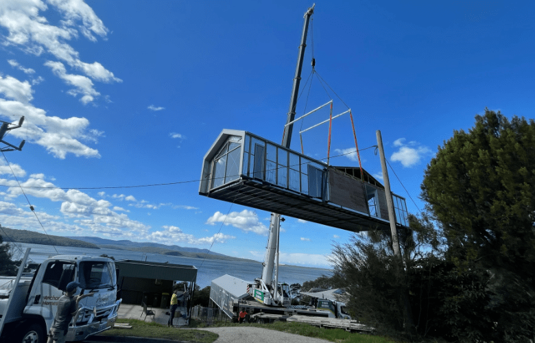 Prefab home being transported